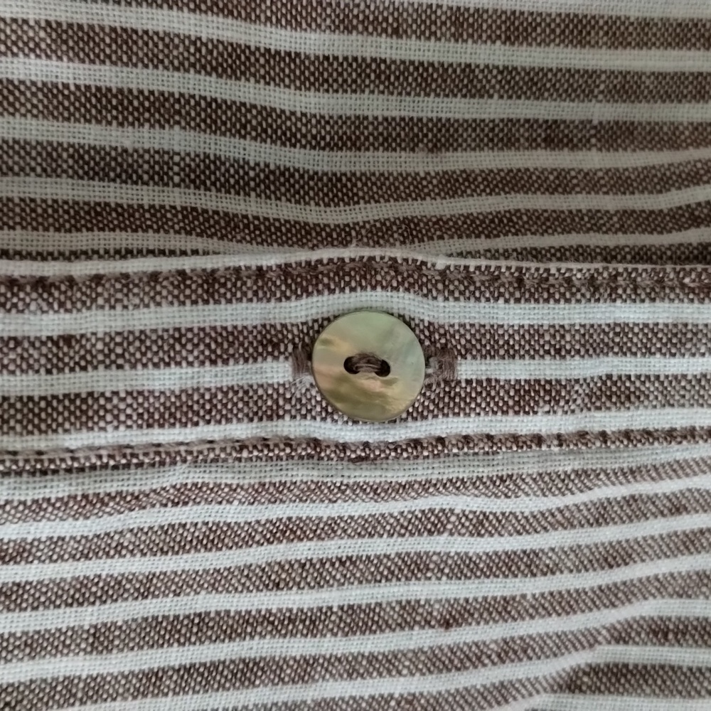 Size Small Tahari 100% Linen Brown And White Striped L/S Shirt Dress - Picture 3 of 12